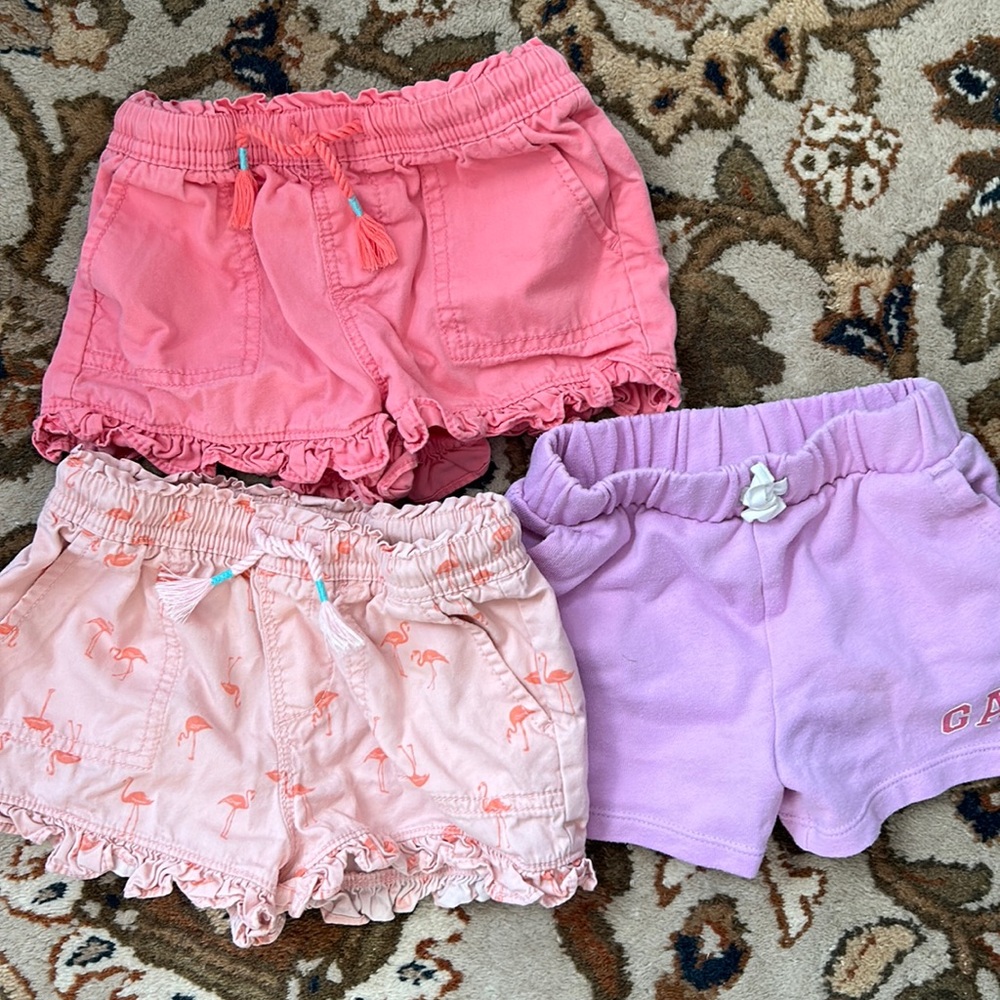 Baby Gap toddler girls ruffled drawstring shorts set - pink and flamingo